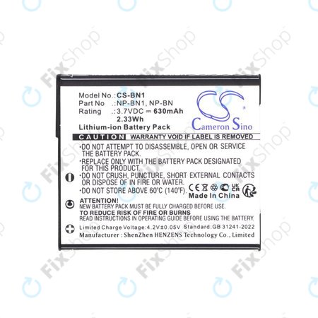 Baterija za Sony Cyber-Shot DSC-TX20, TX9, 630mAh, Li-Ion, 3.7V, NP-BN1, HQ