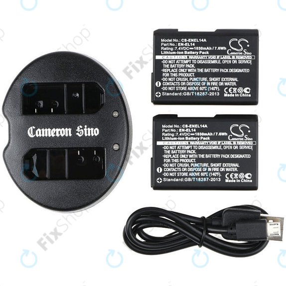 2 baterije s punjačem zaNikon Coolpix P7000, P7700, D3100, D3200, D5100, 1030mAh, Li-Ion, 7.4V, EN-EL14, HQ