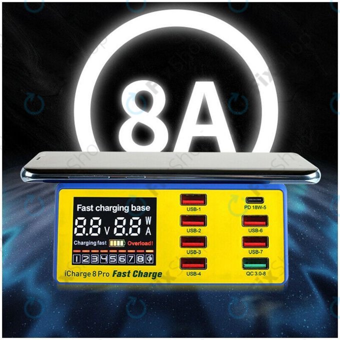 Mechanic iCharge 8 Pro - USB stanica za punjenje s USB-C, USB 3.0 i bežičnim punjačem