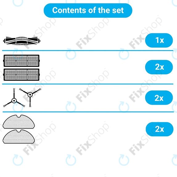 Set rezervnih dijelova za Xiaomi Mi Robot Vacuum Mop Essential (Mijia G1) (1x Glavna četka, 2x Filter, 2x Bočna četka, 2x Krpa za brisanje)