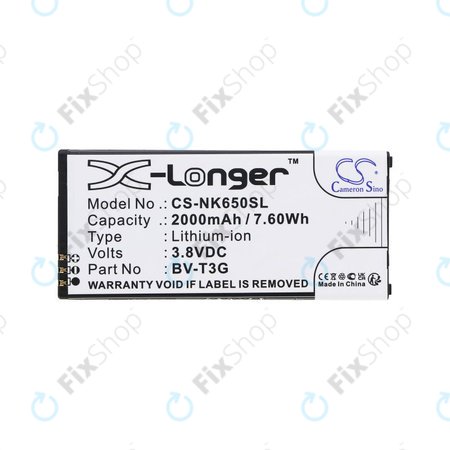 Baterija za Nokia Lumia 650, 2000mAh, Li-Ion, 3.8V, BV-T3G, HQ
