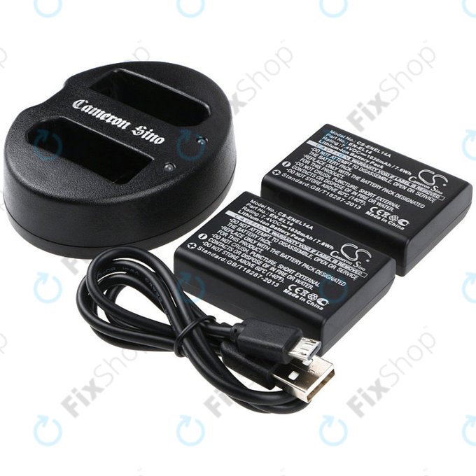 2 baterije s punjačem zaNikon Coolpix P7000, P7700, D3100, D3200, D5100, 1030mAh, Li-Ion, 7.4V, EN-EL14, HQ