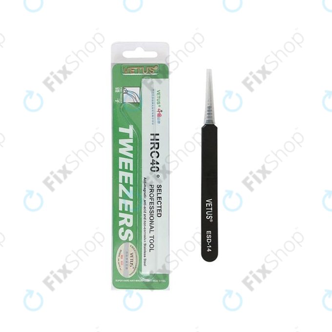 Vetus ESD-14 - Antistatička metalna pinceta s ravnim vrhom (110 mm)