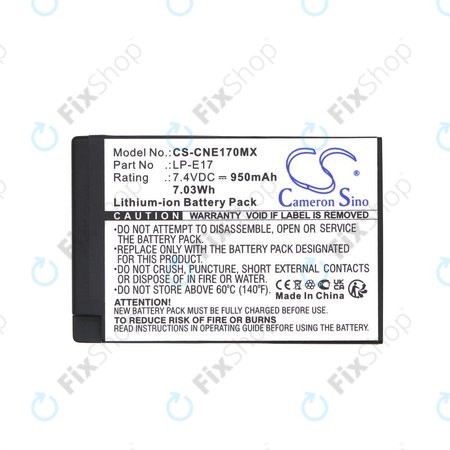 Baterija za Canon EOS, 950mAh, Li-Ion, 7.4V, LP-E17, HQ