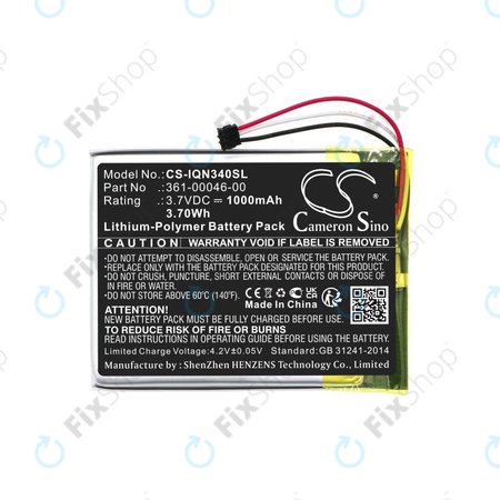 Baterija za Garmin Dash Cam 20, Nuvi 3400, 1000mAh, Li-Pol, 3.7V, 361-00046-00, HQ