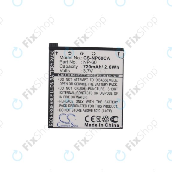 Baterija za Casio Exilim Zoom EX-Z19, EX-Z85, EX-Z9, 720mAh, Li-Ion, 3.7V, NP-60, HQ