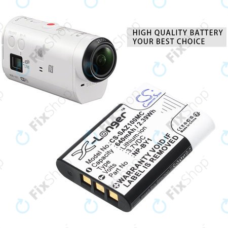 Baterija za Sony HDR-AZ1, 640mAh, Li-Ion, 3.7V, NP-BY1, HQ
