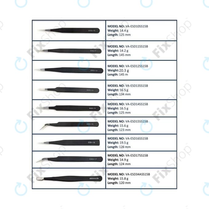 ESD Antistatički set pinceta od nehrđajućeg čelika 9u1