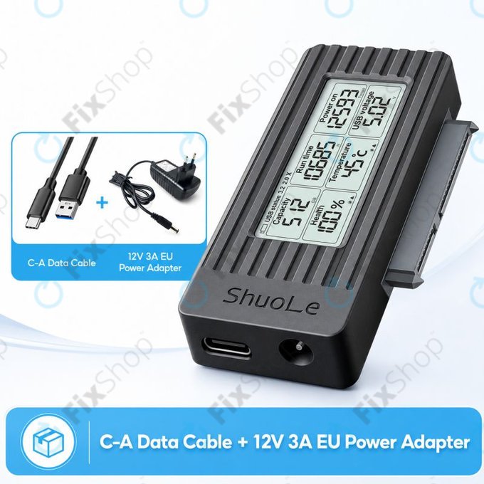 USB-C / USB 3.0 na SATA adapter za HDD/SSD sa zaslonom, 12V/3A EU