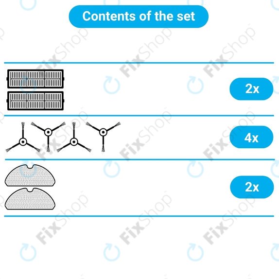 Set rezervnih dijelova za Xiaomi Robot Vacuum E5 (2x Filter, 4x Bočna četka, 2x Krpa za brisanje)