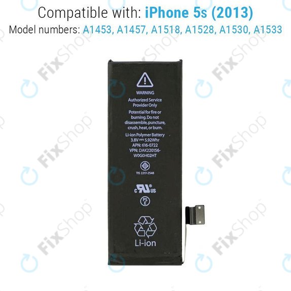 Baterija za iPhone 5S, 1560mAh, FixPremium