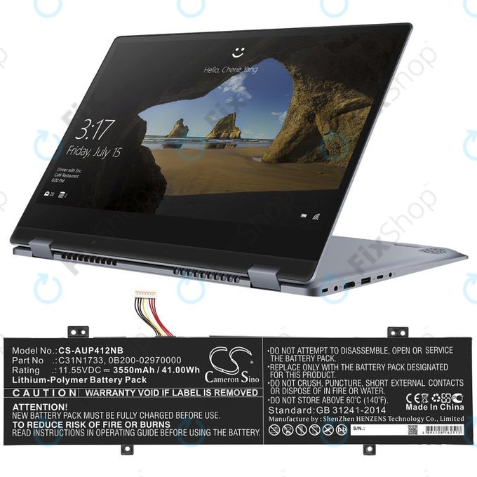 Baterija za Asus VivoBook Flip 14 Tp412fa/ua, 3550mAh, Li-Pol, 11.55V, C31N1733, HQ