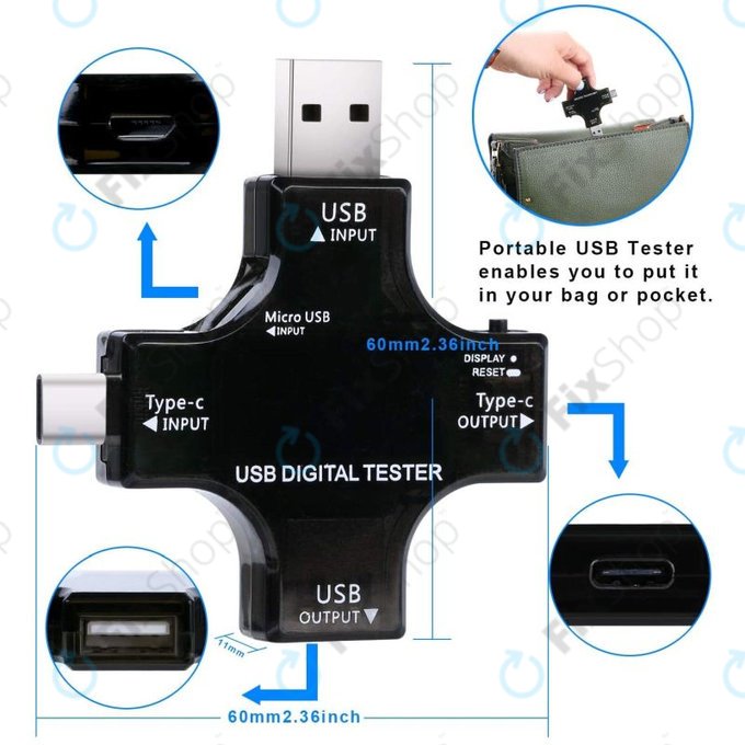 Eversame 2u1 - USB digitalni tester (s USB-C i USB 3.0)
