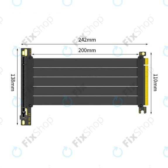 PCIe 4.0 x16 riser kabel za grafičku karticu, 20cm, crni