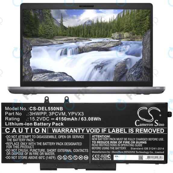 Baterija za Dell Latitude 5501, Latitude 5401, Latitude 14 5410, Latitude 15 5511, 4150mAh, Li-Ion, 15.2V, 3HWPP, HQ