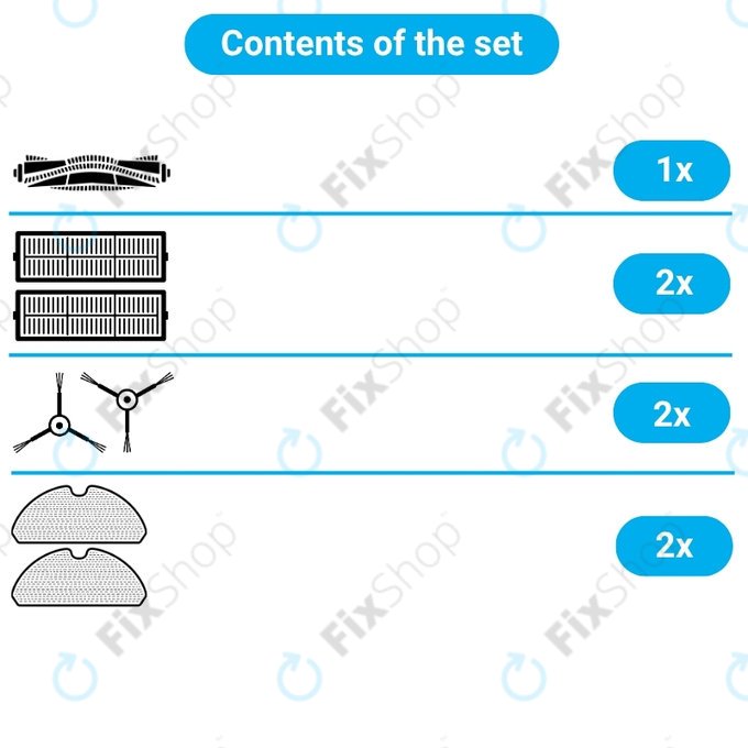 Set rezervnih dijelova za Xiaomi Mi Robot Vacuum Mop Essential (Mijia G1) (1x Glavna četka, 2x Filter, 2x Bočna četka, 2x Krpa za brisanje)