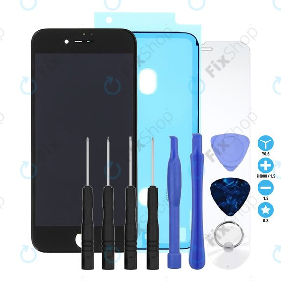 Apple iPhone 8, SE (2020), SE (2022) - LCD zaslon + zaslon osjetljiv na dodir + okvir (Black) Refurbished + Ljepilo za LCD + Kaljeno staklo + Set alata - Multipack