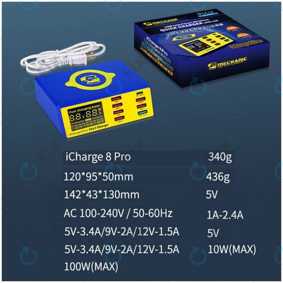 Mechanic iCharge 8 Pro - USB stanica za punjenje s USB-C, USB 3.0 i bežičnim punjačem