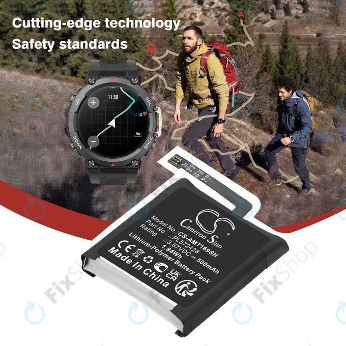 Baterija za Amazfit T-Rex 2, A2169, A2170, 500mAh, Li-Pol, 3.87V, PL572428, HQ