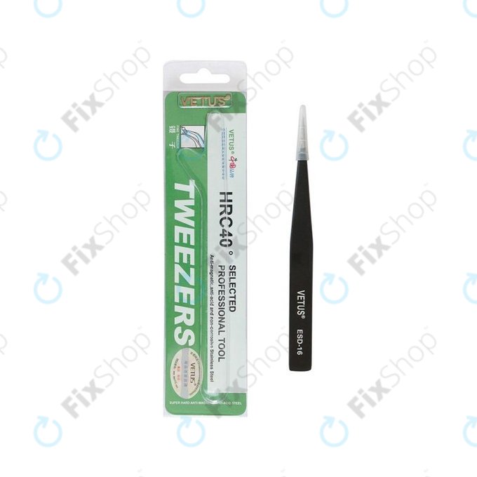 Vetus ESD-16 - Antistatička metalna pinceta s ravnim vrhom (128 mm)