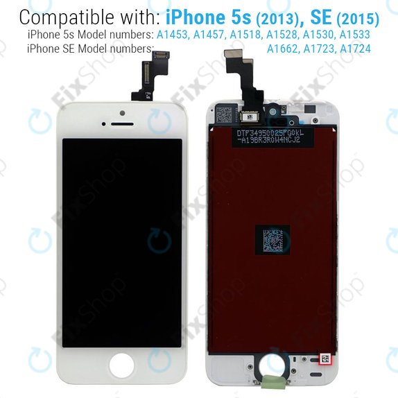 Zaslon za iPhone 5S, SE, White, Dodirni ekran s okvirom