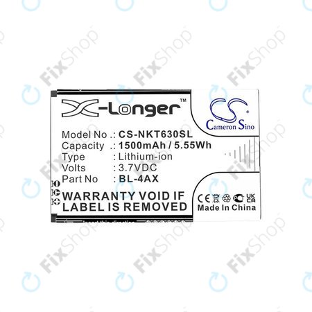 Baterija za Nokia 6300 4G, Nokia 8000 4G, 1500mAh, Li-Ion, 3.7V, BL-4AX, HQ
