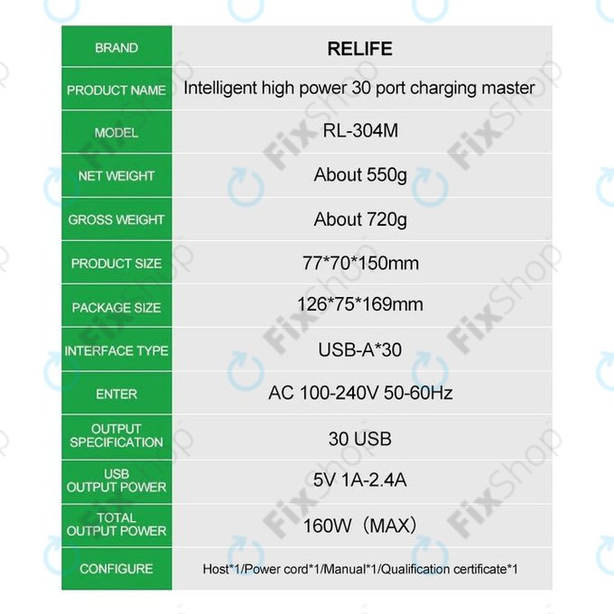 Relife RL-304M - Smart Service USB punjač - 30x USB / 160 W
