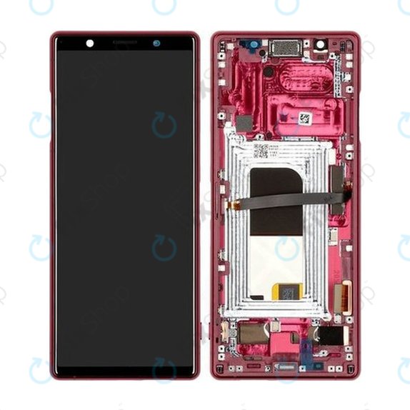 Sony Xperia 5 - LCD + zaslon osjetljiv na dodir + okvir (crveni) - 1319-9456 Originalni servisni paket