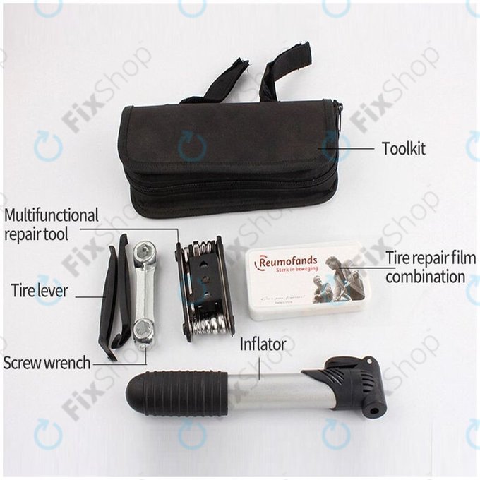 Višenamjenski alat - Zračna pumpa, komplet guma, francuski ključ, poluge i odvijač 16u1