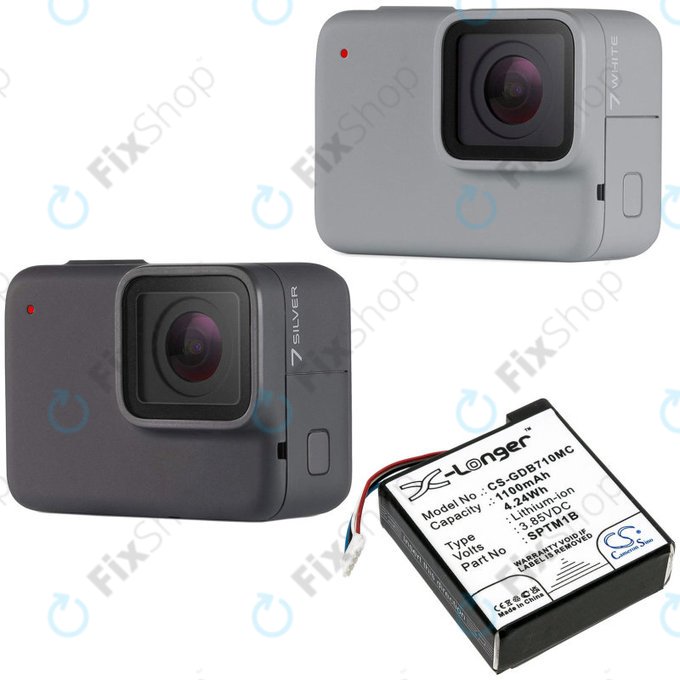 Baterija za Gopro Hero 7 Silver, White, 1100mAh, Li-Ion, 3.85V, SPTM1B, HQ