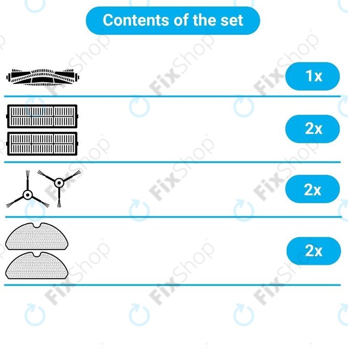 Set rezervnih dijelova za Xiaomi Mi Robot Vacuum Mop (Mijia 1C), 2 (Mijia 2C) 2 Pro+ (Mijia 1T) (1x Glavna četka, 2x Filter, 2x Bočna četka, 2x Krpa za brisanje)
