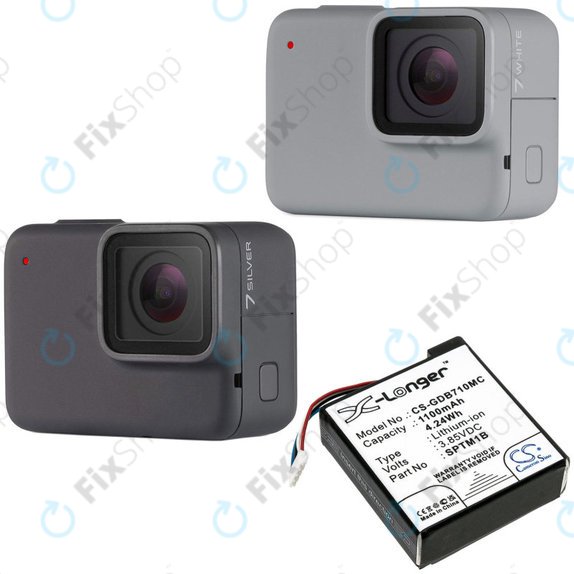 Baterija za Gopro Hero 7 Silver, White, 1100mAh, Li-Ion, 3.85V, SPTM1B, HQ