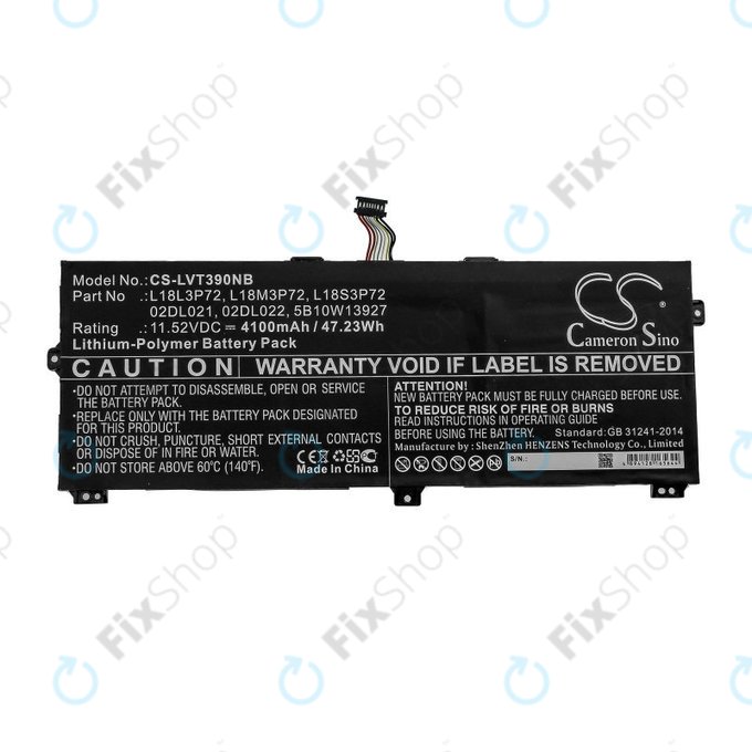 Baterija za Lenovo ThinkPad X390, Yoga X390, 4100mAh, Li-Pol, 11.52V, 02DL021, HQ