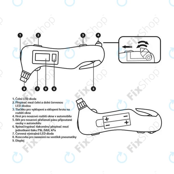 Extol Premium 8863050 Hitna pomoć - Mjerač tlaka u gumama 5u1