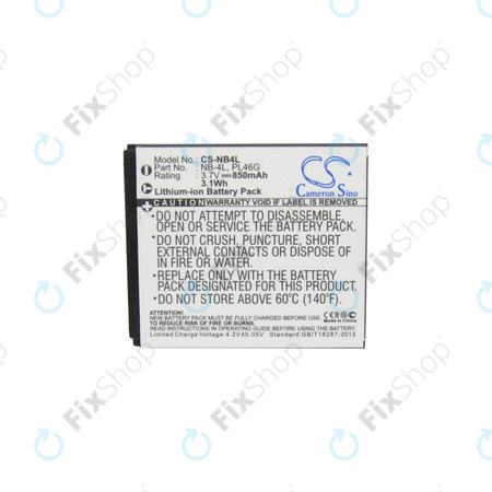 Canon Ixus, IXY, i7 Zoom, L3, L4, Legria Mini, PowerShot, TX1 - Baterija NB-4L Li-Ion 850mAh HQ