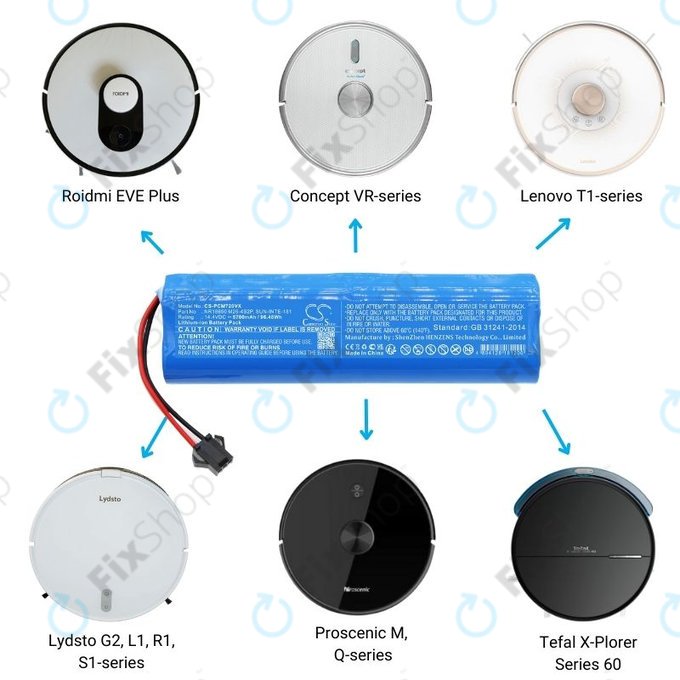 Xiaomi Roidmi EVE Plus, Viomi, Lydsto, Proscenic, Tefal - Baterija NR18650 M26-4S2P, SUN-INTE-181, H18650CH-4S2P Li-Ion 14.4V 6700mAh HQ