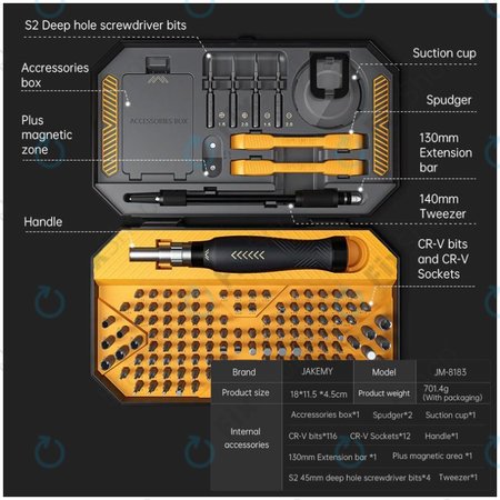Jakemy JM-8183 - Set preciznih odvijača za popravak mobitela, tableta i računala