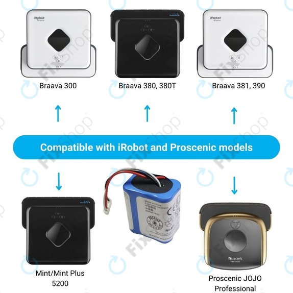 iRobot Braava 2000, 300, 380, 380T, 381, 390, Mint 5200, Mint Plus 5200, Proscenic JOJO Professional - Baterija GPRHC202N026, 4409709, W206001001399 Ni-MH 2500mAh