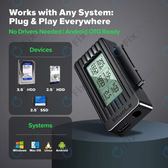 USB-C / USB 3.0 na SATA adapter za HDD/SSD sa zaslonom, 12V/3A EU