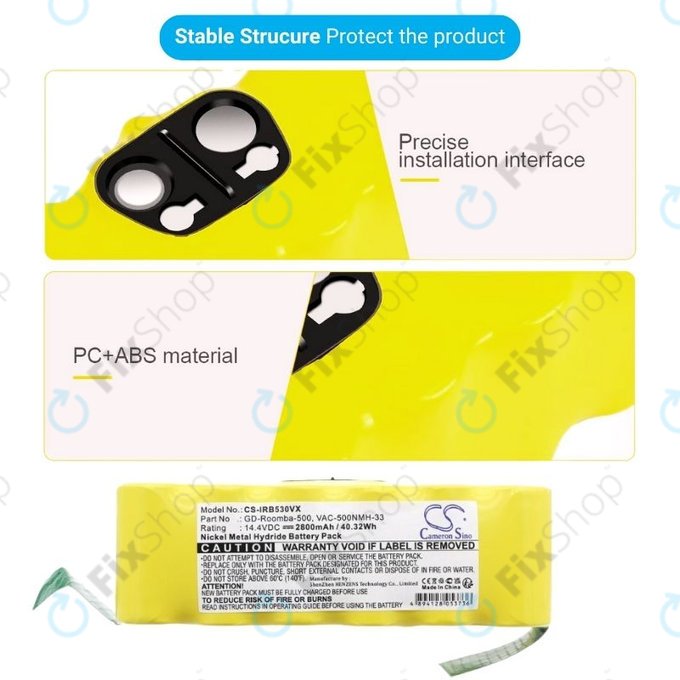 iRobot Roomba 500, 600, 700, 800, 900-series, R3, Scooba 450, Vileda 137173 - Baterija 11702, GD-Roomba-500, VAC-500NMH-33 14.4V 2800mAh HQ