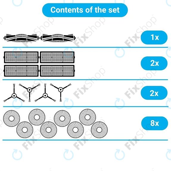 Set rezervnih dijelova za Xiaomi Dreame Bot W10, W10 Pro (2x Glavne četke, 4x Filteri, 4x Bočne četke, 4x Krpice za mop)