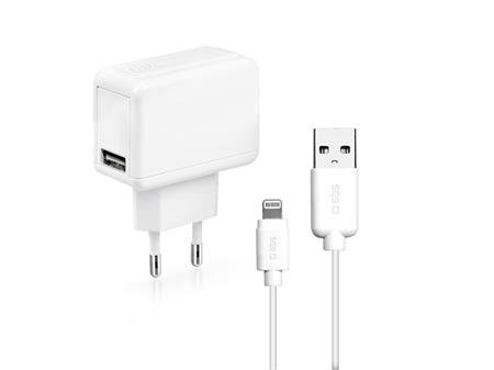 SBS - 5W adapter za punjenje USB + kabel USB / Lightning, bijeli