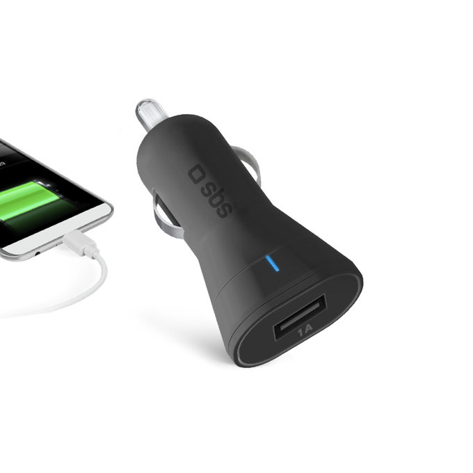 SBS - Auto punjač USB, 1A, crni