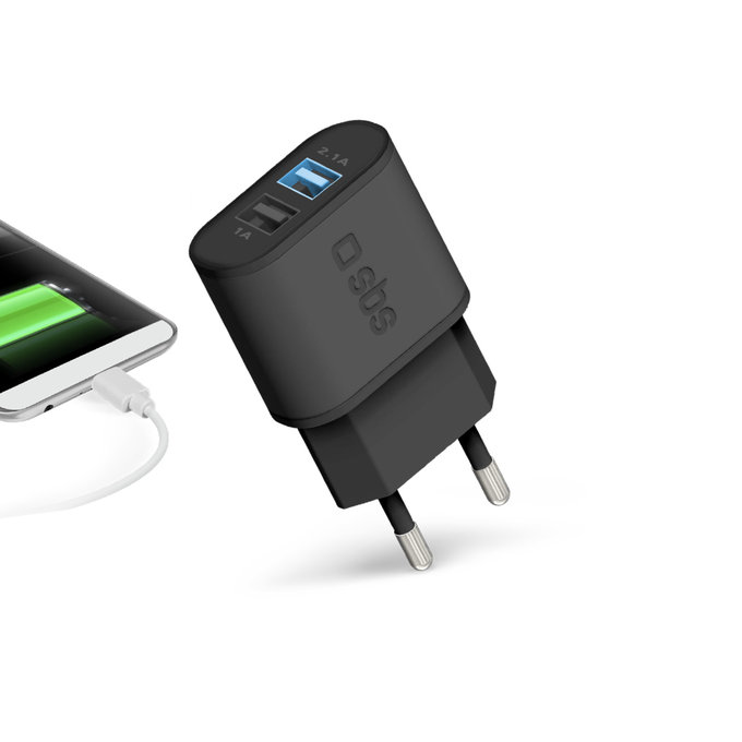 SBS - 10W adapter za punjenje 2x USB, crni
