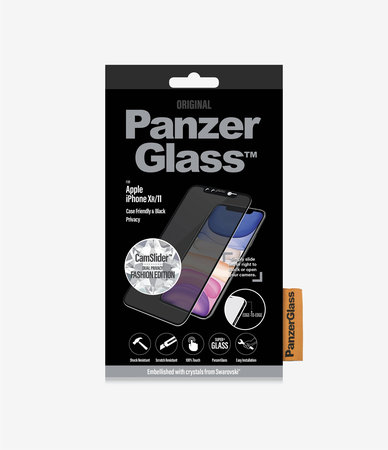 PanzerGlass - Tempered Glass Privacy Case Friendly CamSlider Swarovski za iPhone XR in 11, črna