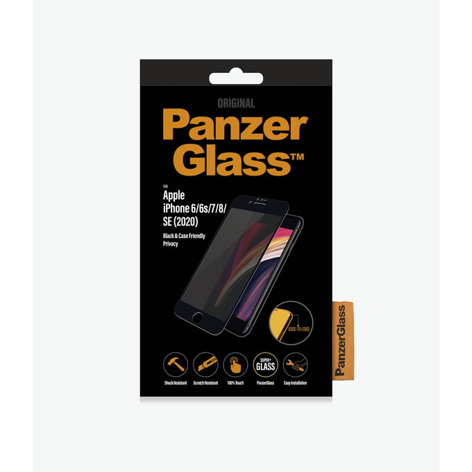 PanzerGlass - Tempered Glass Privacy Case Friendly za iPhone 6, 6s, 7, 8, SE 2020 & SE 2022, crna