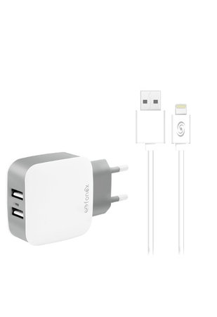 Fonex - Adapter za punjenje 2x USB + USB / Lightning kabel, 10W, bijeli