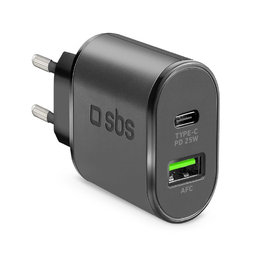 SBS - 25W adapter za punjenje USB, USB-C, crni