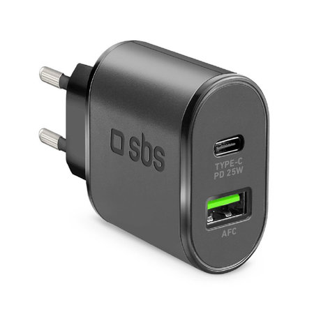 SBS - 25W adapter za punjenje USB, USB-C, crni