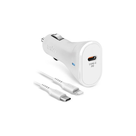 SBS - Auto punjač USB-C PowerDelivery 20W + kabel USB-C/Lightning, bijeli